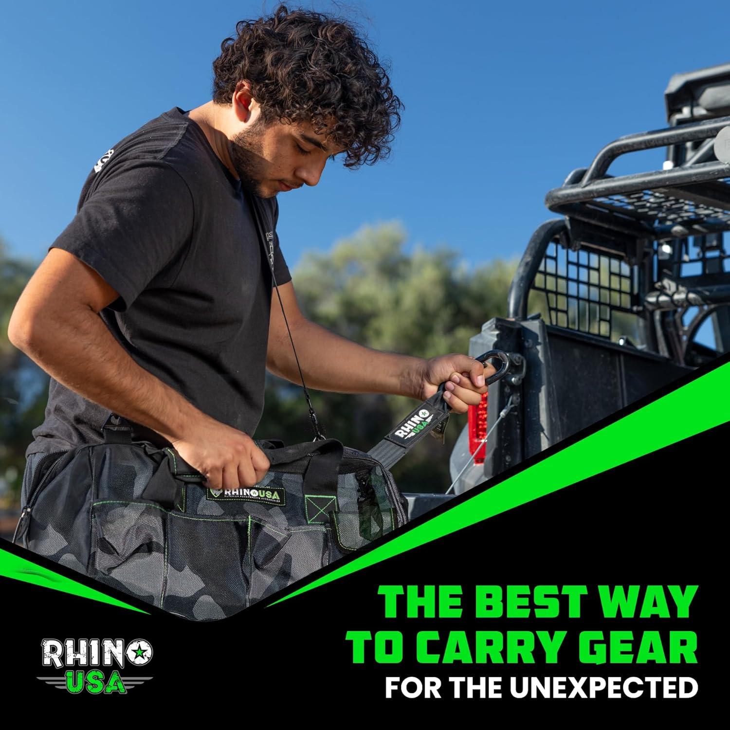 imageRhino USA Tool Bag 18Inch Heavy Duty Wide Mouth Tool Tote with Zipper for Men  Large Tools Bags with Extra Side Storage Pockets Reinforced Shoulder Strap ampamp Upgraded Metal Clips BlackCAMO