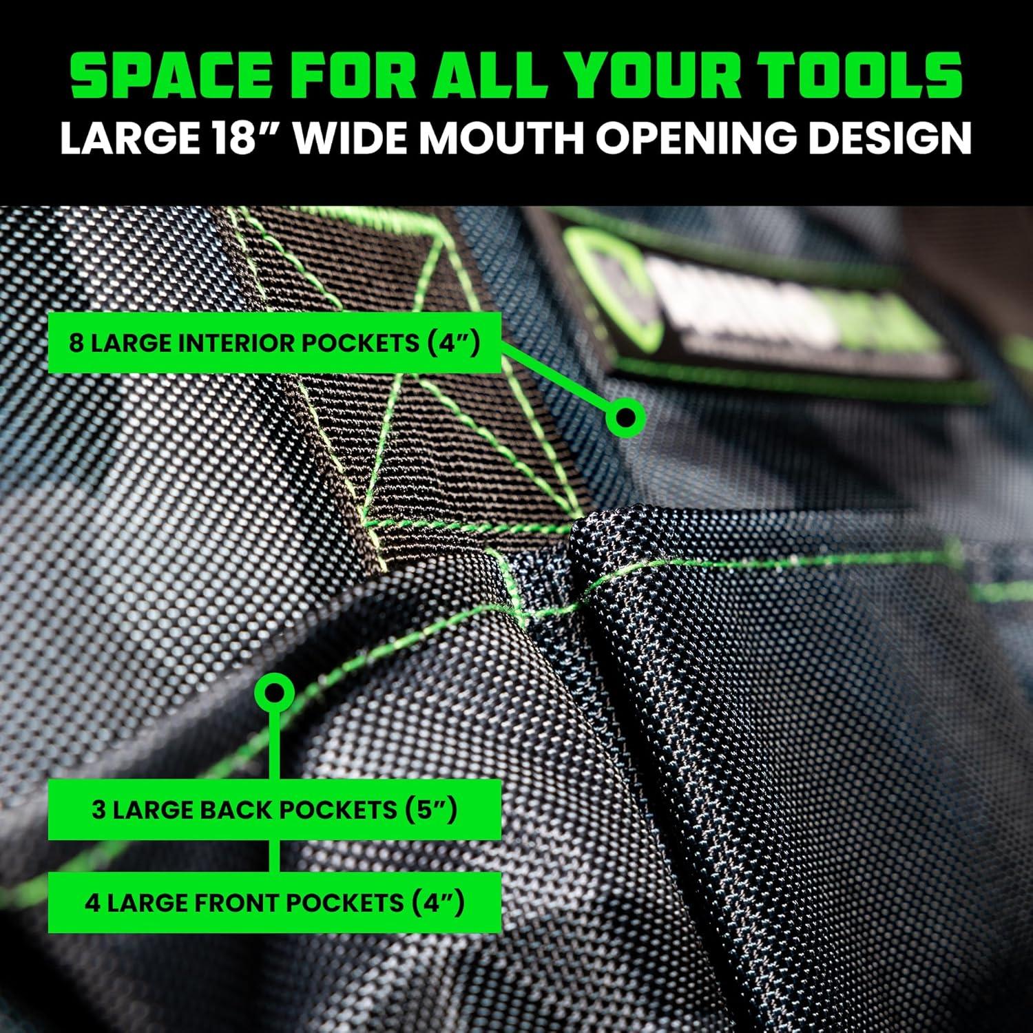 imageRhino USA Tool Bag 18Inch Heavy Duty Wide Mouth Tool Tote with Zipper for Men  Large Tools Bags with Extra Side Storage Pockets Reinforced Shoulder Strap ampamp Upgraded Metal Clips BlackCAMO