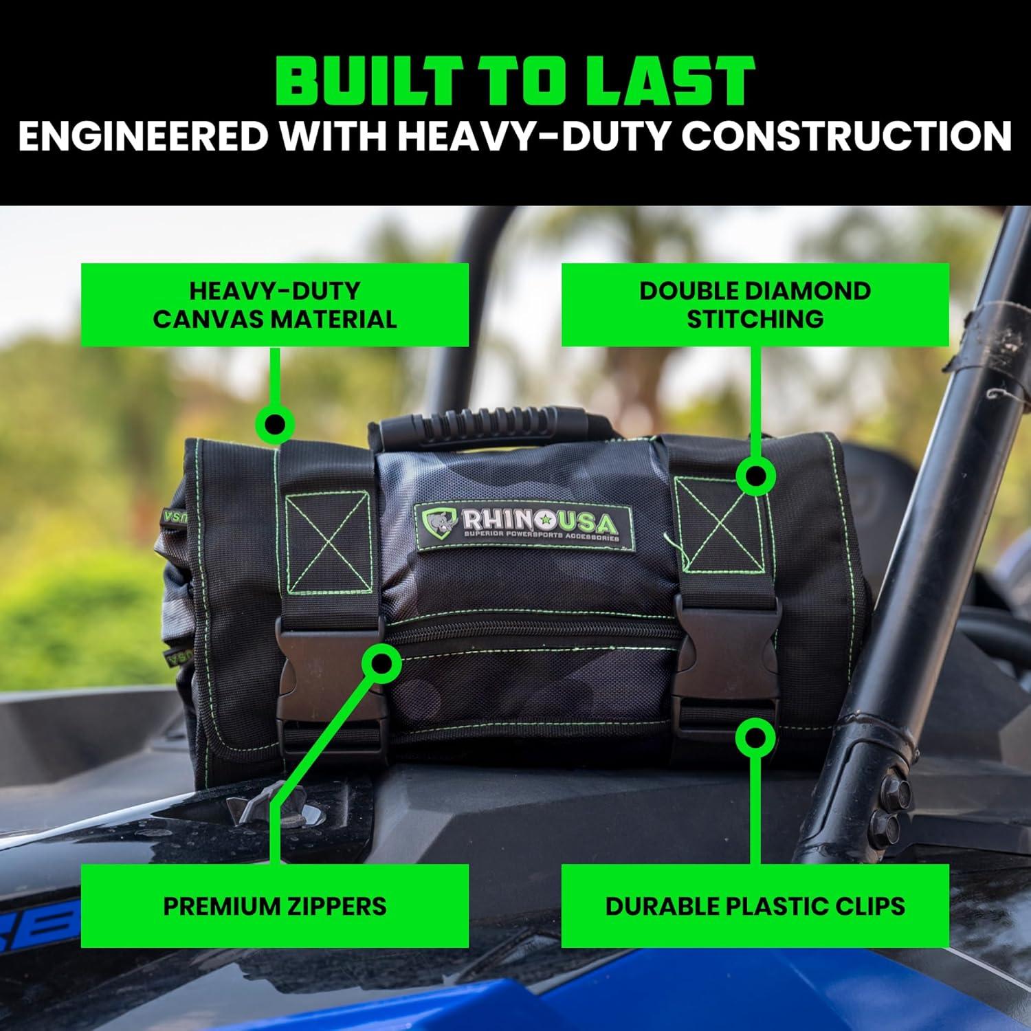 imageRhino USA Tool Bag Roll  Heavy Duty Canvas Organizer Pouch for Tools  Ultimate Travel Tool Storage Kit for UTV Car Truck 4x4 Offroad  Upgraded with Labeled ampamp Removable Pouches  Secured for LifeCamo