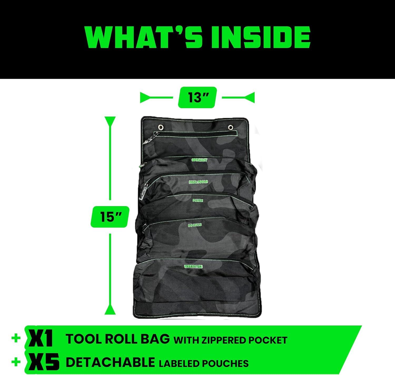 imageRhino USA Tool Bag Roll  Heavy Duty Canvas Organizer Pouch for Tools  Ultimate Travel Tool Storage Kit for UTV Car Truck 4x4 Offroad  Upgraded with Labeled ampamp Removable Pouches  Secured for LifeCamo