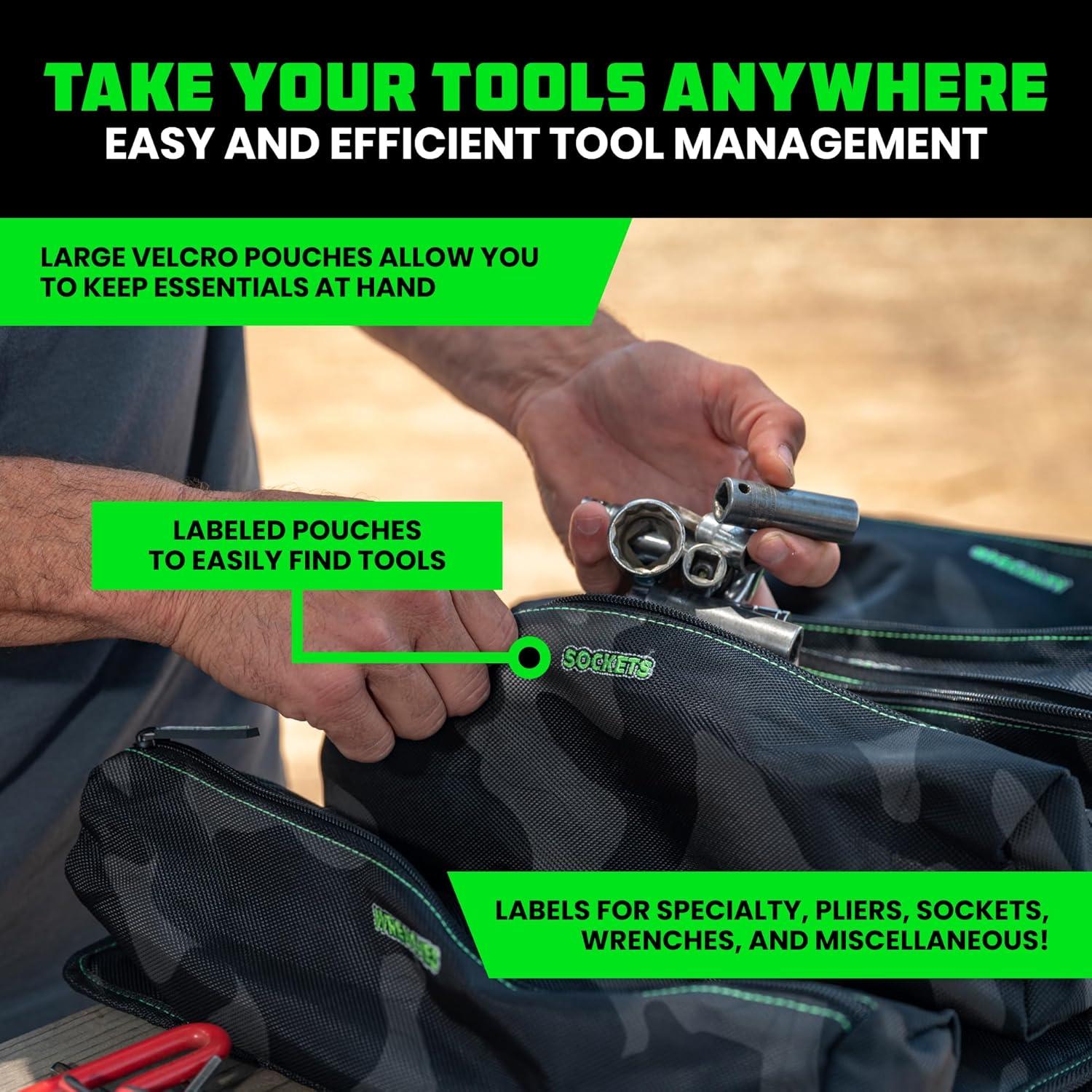 imageRhino USA Tool Bag Roll  Heavy Duty Canvas Organizer Pouch for Tools  Ultimate Travel Tool Storage Kit for UTV Car Truck 4x4 Offroad  Upgraded with Labeled ampamp Removable Pouches  Secured for LifeCamo