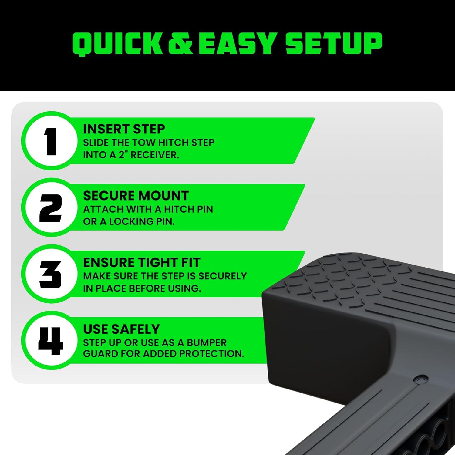 imageRhino USA Tow Hitch Step for 2IN Receivers AntiSlip Grip Reflective Material and Bumper Protection Perfect for Trucks SUVs and More  Locking Trailer Hitch Pin Included  Black2 Inch Receiver