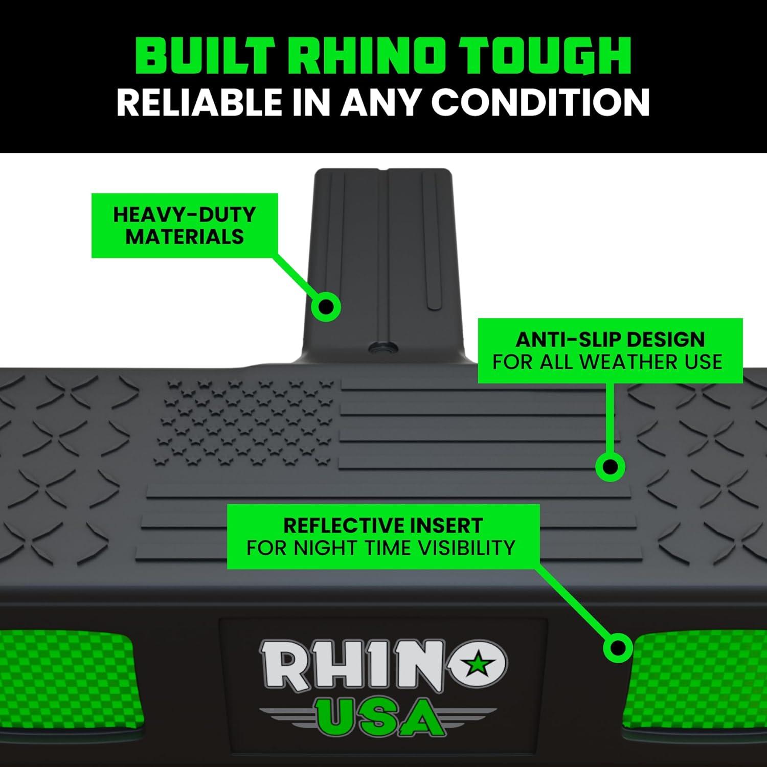 imageRhino USA Tow Hitch Step for 2IN Receivers AntiSlip Grip Reflective Material and Bumper Protection Perfect for Trucks SUVs and More  Locking Trailer Hitch Pin Included  Black2 Inch Receiver