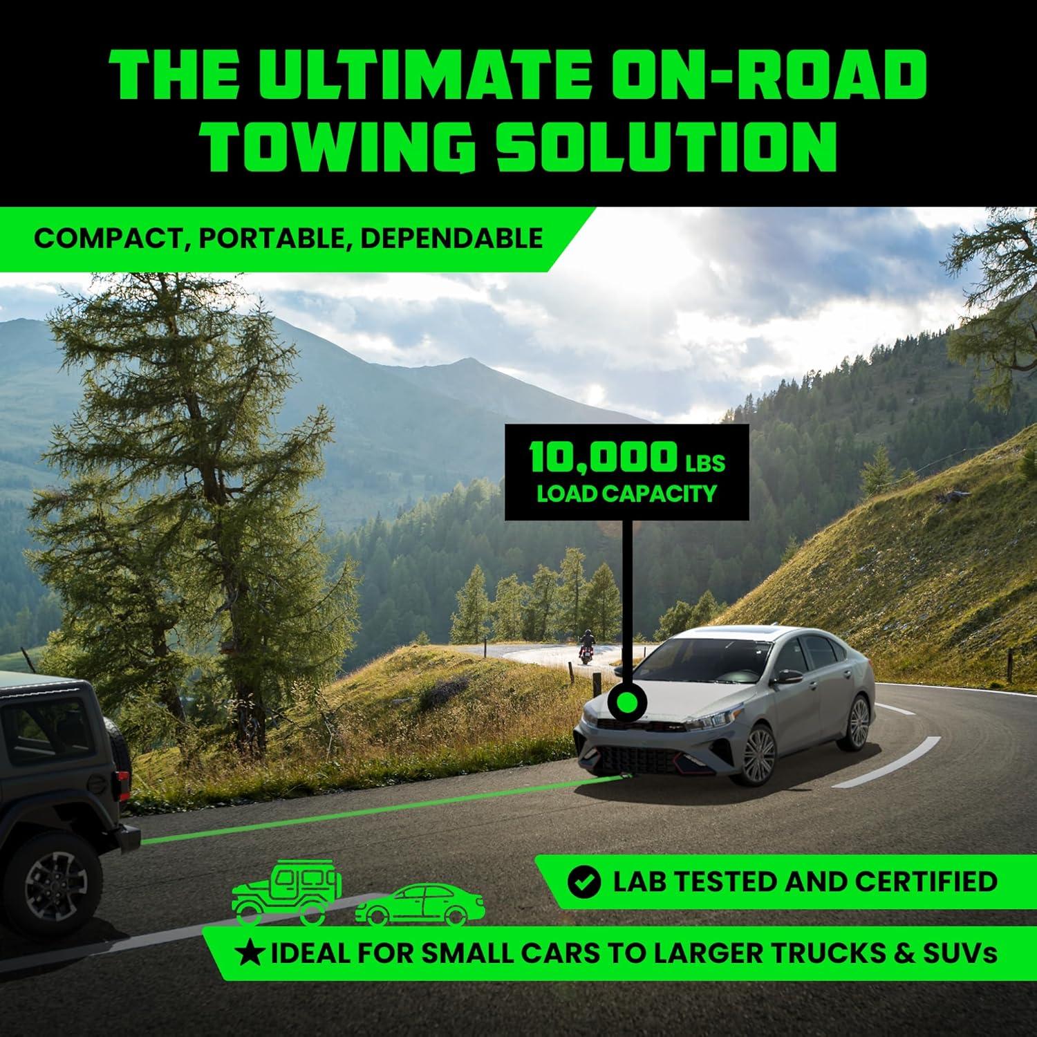 imageRhino USA Tow Strap with Hooks 2 Inch x 20 Foot Lab Inspected 10321lbs Break Strength  Heavy Duty Emergency Towing Straps with Forged Steel Hooks for Roadside Recovery  Not for OffRoad RecoveriesGreen