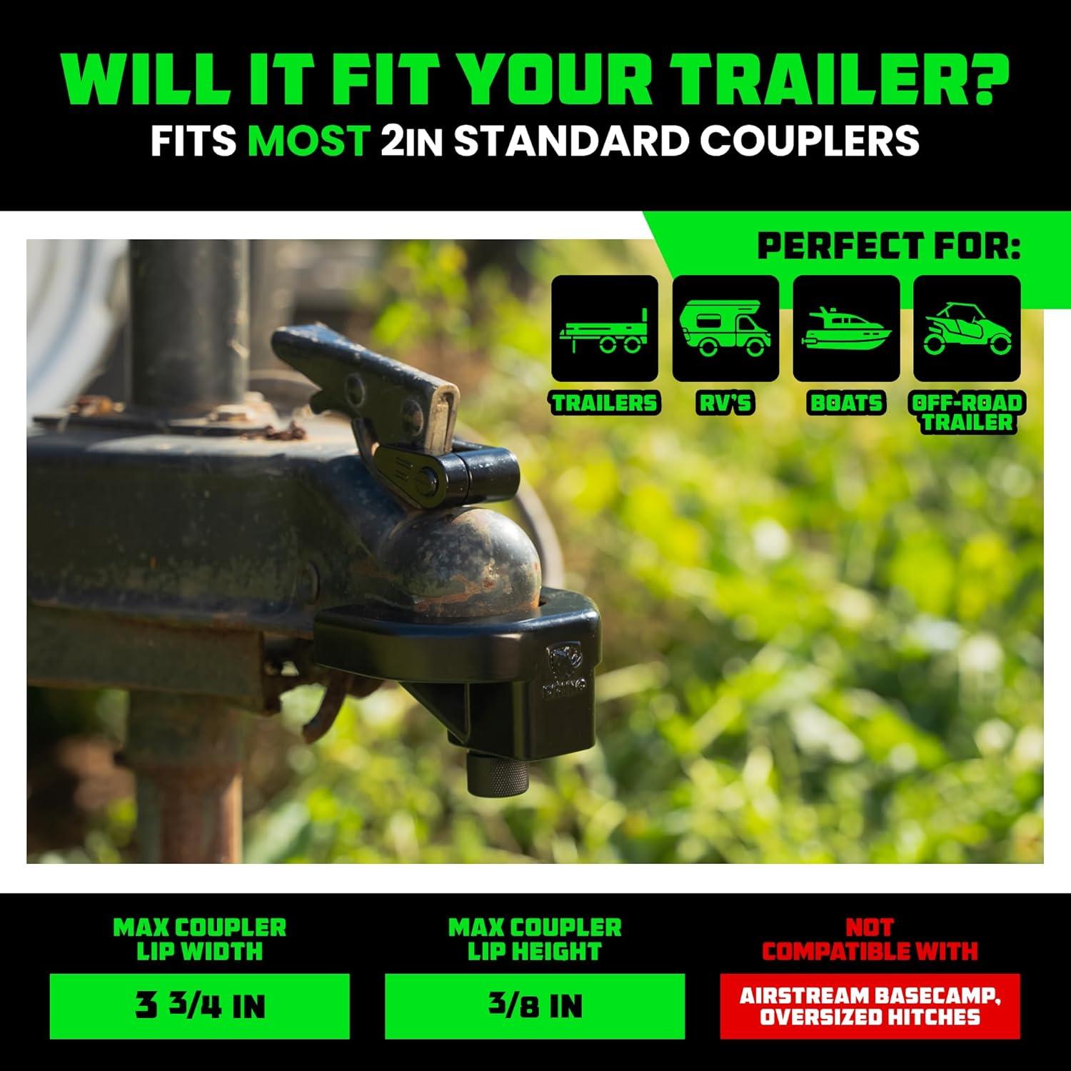 imageRhino USA Trailer Hitch Lock Kit for 2quot Trailers Heavy Duty Anti Theft Trailer Coupler Locks for RV Camper Trailer Boat Caravan  Reinforced Solid Steel Tow Lock for Trailer Tongue