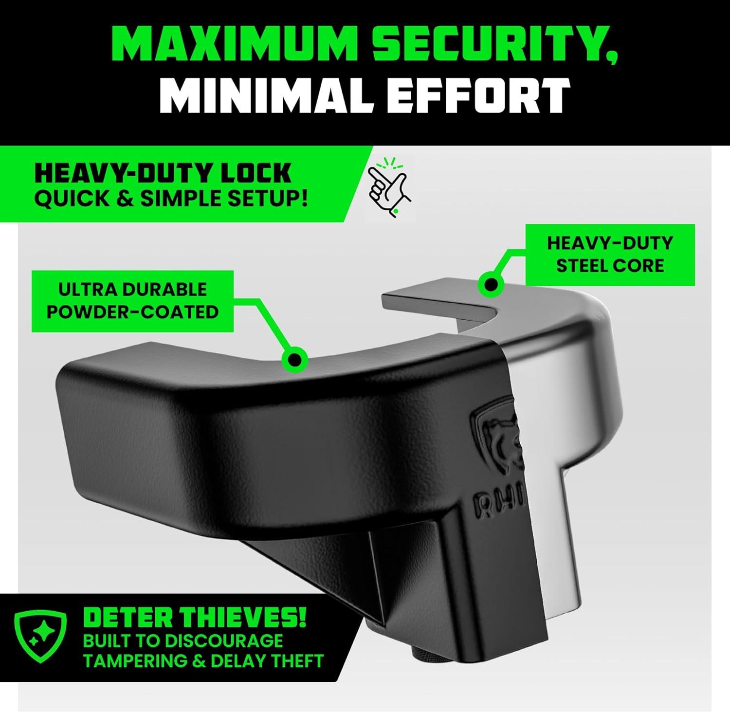 imageRhino USA Trailer Hitch Lock Kit for 2quot Trailers Heavy Duty Anti Theft Trailer Coupler Locks for RV Camper Trailer Boat Caravan  Reinforced Solid Steel Tow Lock for Trailer Tongue