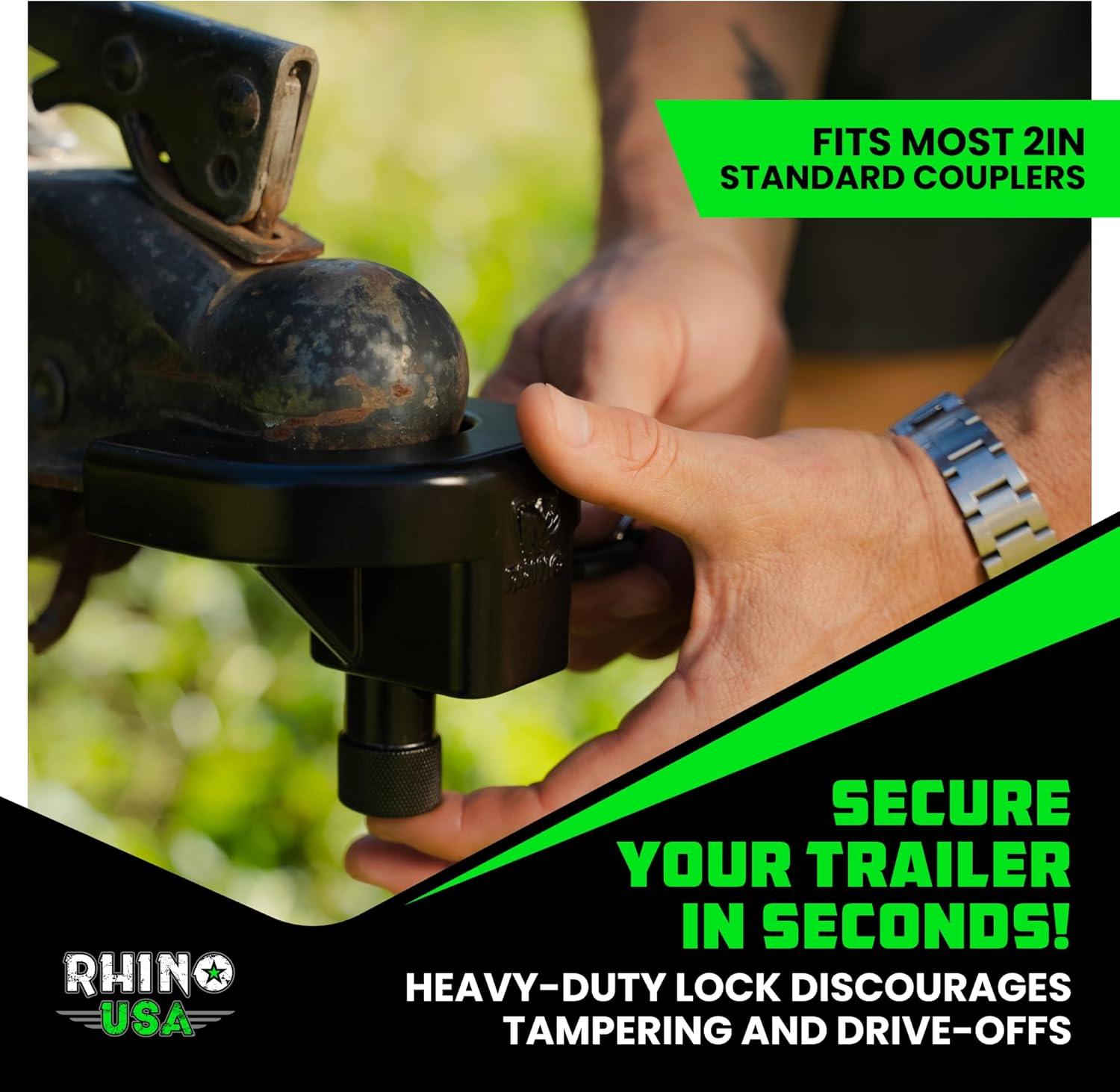 imageRhino USA Trailer Hitch Lock Kit for 2quot Trailers Heavy Duty Anti Theft Trailer Coupler Locks for RV Camper Trailer Boat Caravan  Reinforced Solid Steel Tow Lock for Trailer Tongue