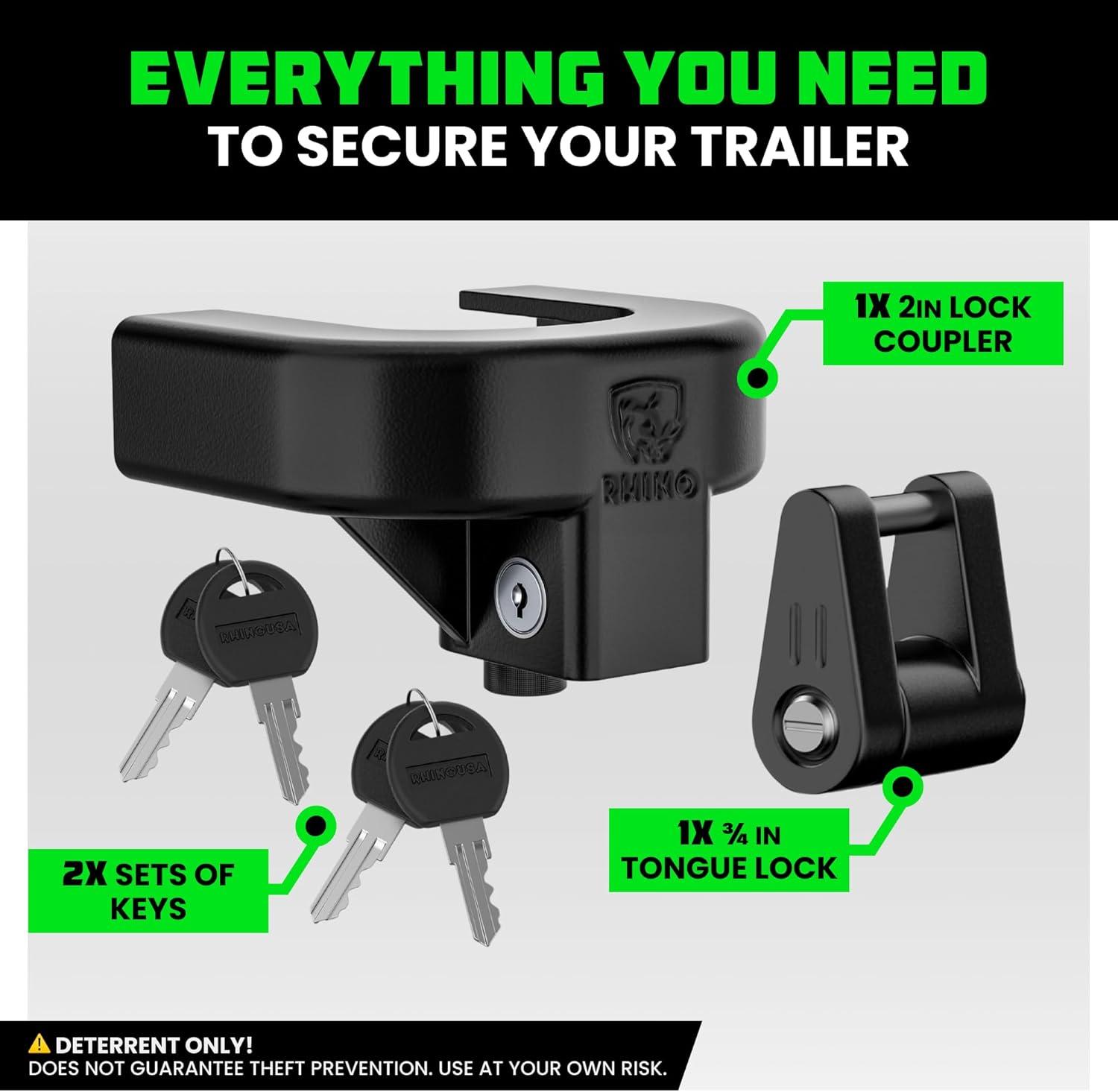 imageRhino USA Trailer Hitch Lock Kit for 2quot Trailers Heavy Duty Anti Theft Trailer Coupler Locks for RV Camper Trailer Boat Caravan  Reinforced Solid Steel Tow Lock for Trailer Tongue