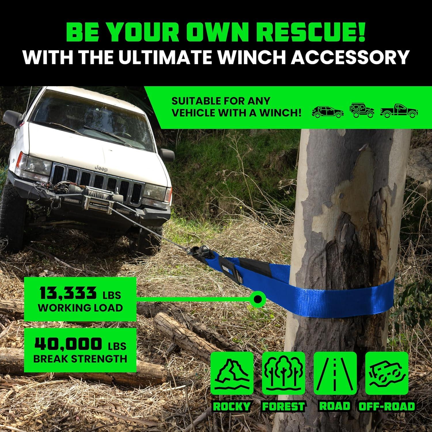 imageRhino USA Tree Saver Tow Strap 3quot x 8  31518lb Break Strength  Emergency Recovery Strap Winch Extension for Truck UTV ATV ampamp More  Heavy Duty Straps Compatible with Jeep Ford Toyota BlackBlue
