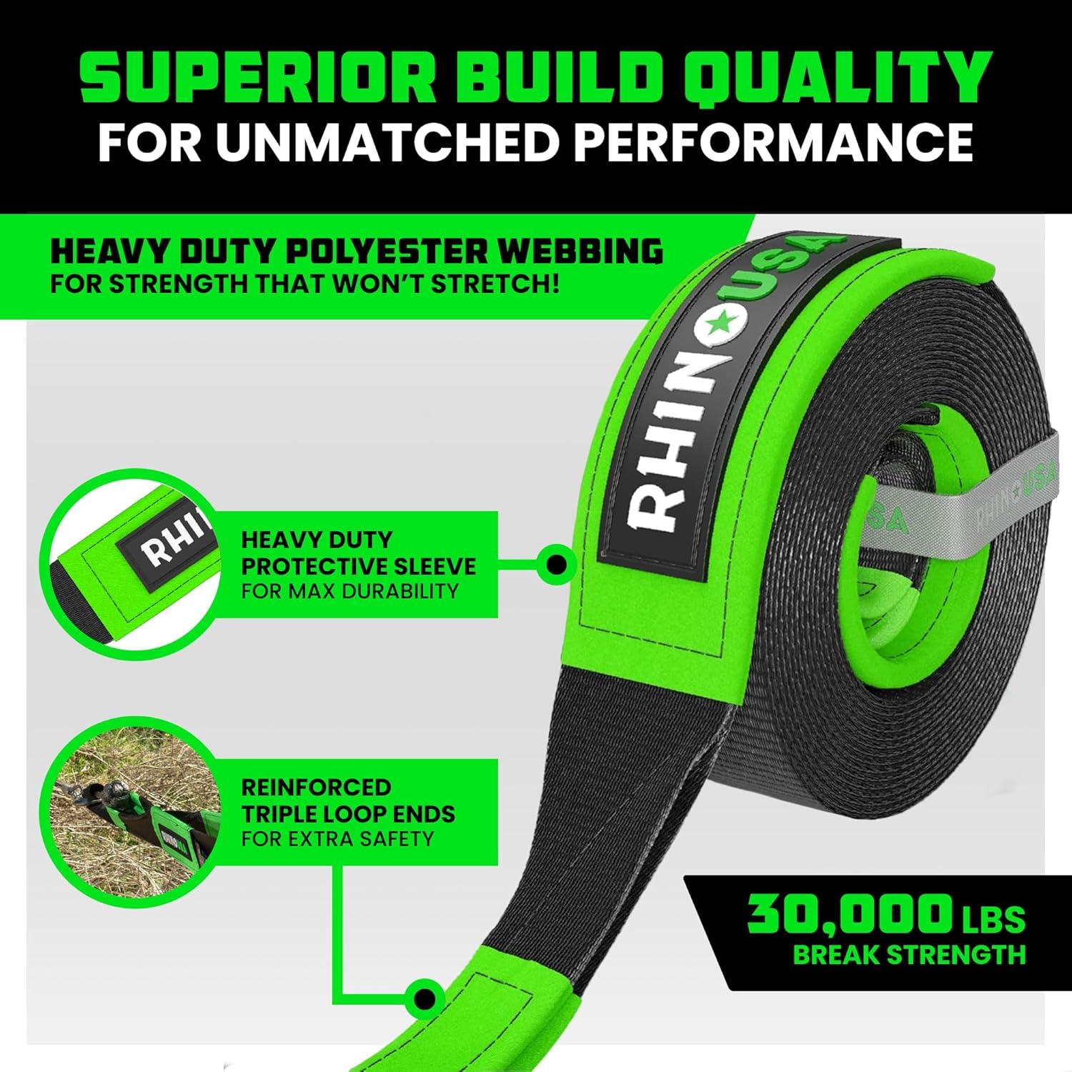 imageRhino USA Tree Saver Tow Strap 3quot x 8  31518lb Break Strength  Emergency Recovery Strap Winch Extension for Truck UTV ATV ampamp More  Heavy Duty Straps Compatible with Jeep Ford Toyota BlackBlack