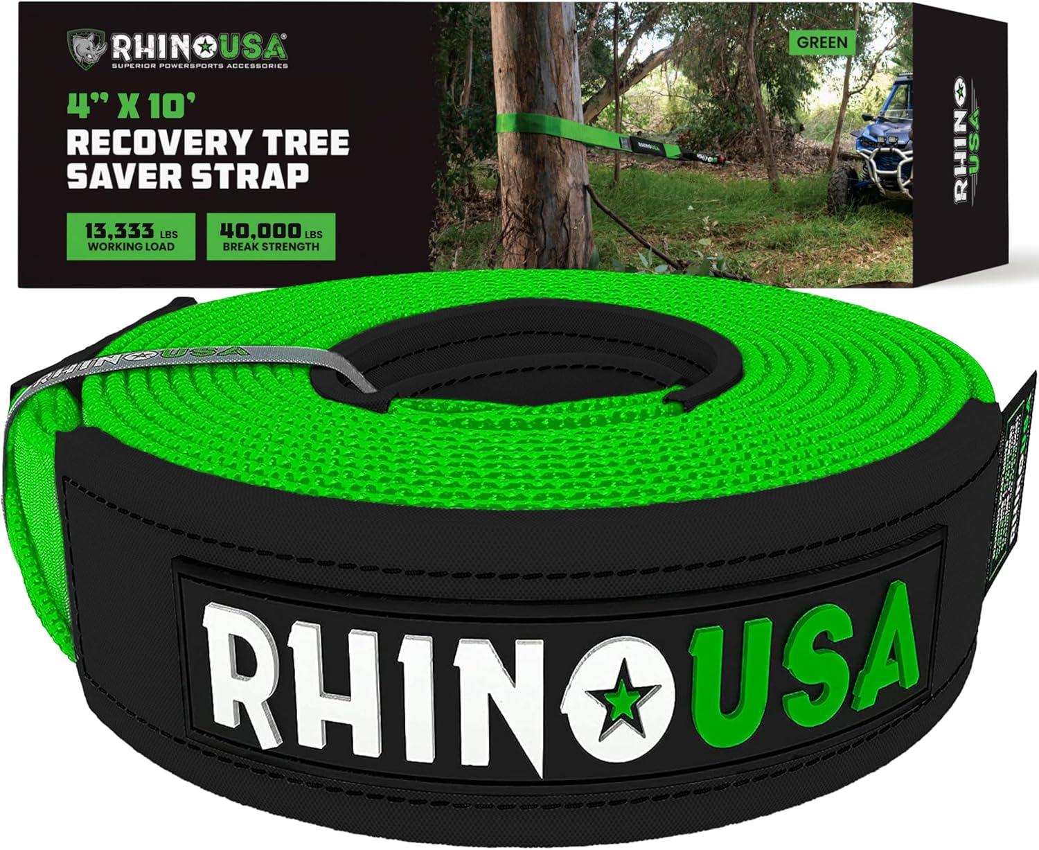 imageRhino USA Tree Saver Tow Strap 3quot x 8  31518lb Break Strength  Emergency Recovery Strap Winch Extension for Truck UTV ATV ampamp More  Heavy Duty Straps Compatible with Jeep Ford Toyota BlackGreen