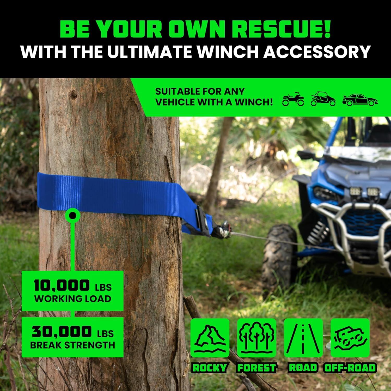 imageRhino USA Tree Saver Tow Strap 3quot x 8  31518lb Break Strength  Emergency Recovery Strap Winch Extension for Truck UTV ATV ampamp More  Heavy Duty Straps Compatible with Jeep Ford Toyota BlackBlue