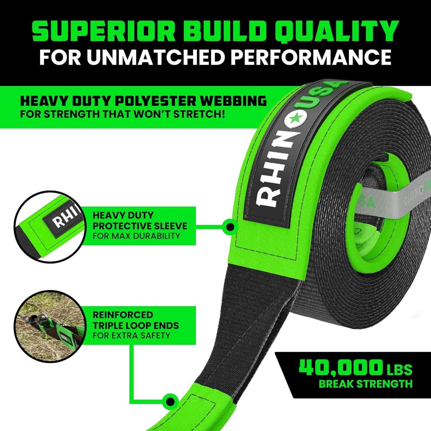 imageRhino USA Tree Saver Tow Strap 3quot x 8  31518lb Break Strength  Emergency Recovery Strap Winch Extension for Truck UTV ATV ampamp More  Heavy Duty Straps Compatible with Jeep Ford Toyota BlackBlack