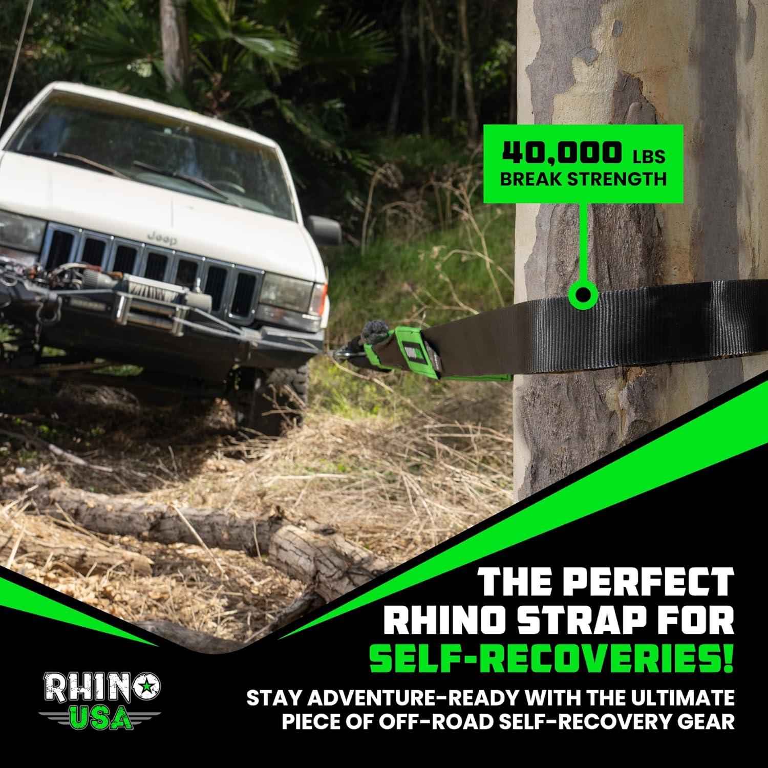 imageRhino USA Tree Saver Tow Strap 3quot x 8  31518lb Break Strength  Emergency Recovery Strap Winch Extension for Truck UTV ATV ampamp More  Heavy Duty Straps Compatible with Jeep Ford Toyota BlackBlack