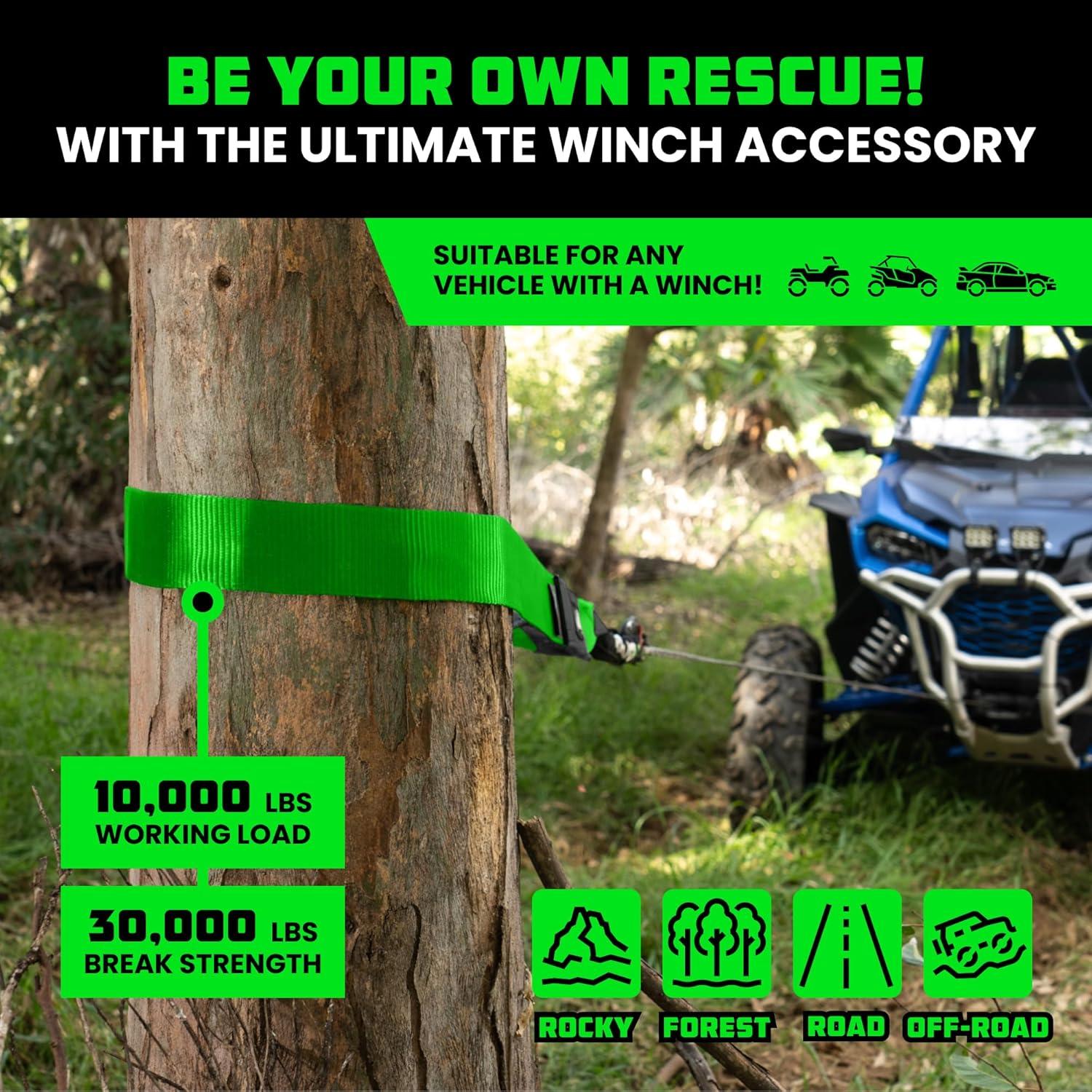 imageRhino USA Tree Saver Tow Strap 3quot x 8  31518lb Break Strength  Emergency Recovery Strap Winch Extension for Truck UTV ATV ampamp More  Heavy Duty Straps Compatible with Jeep Ford Toyota BlackGreen