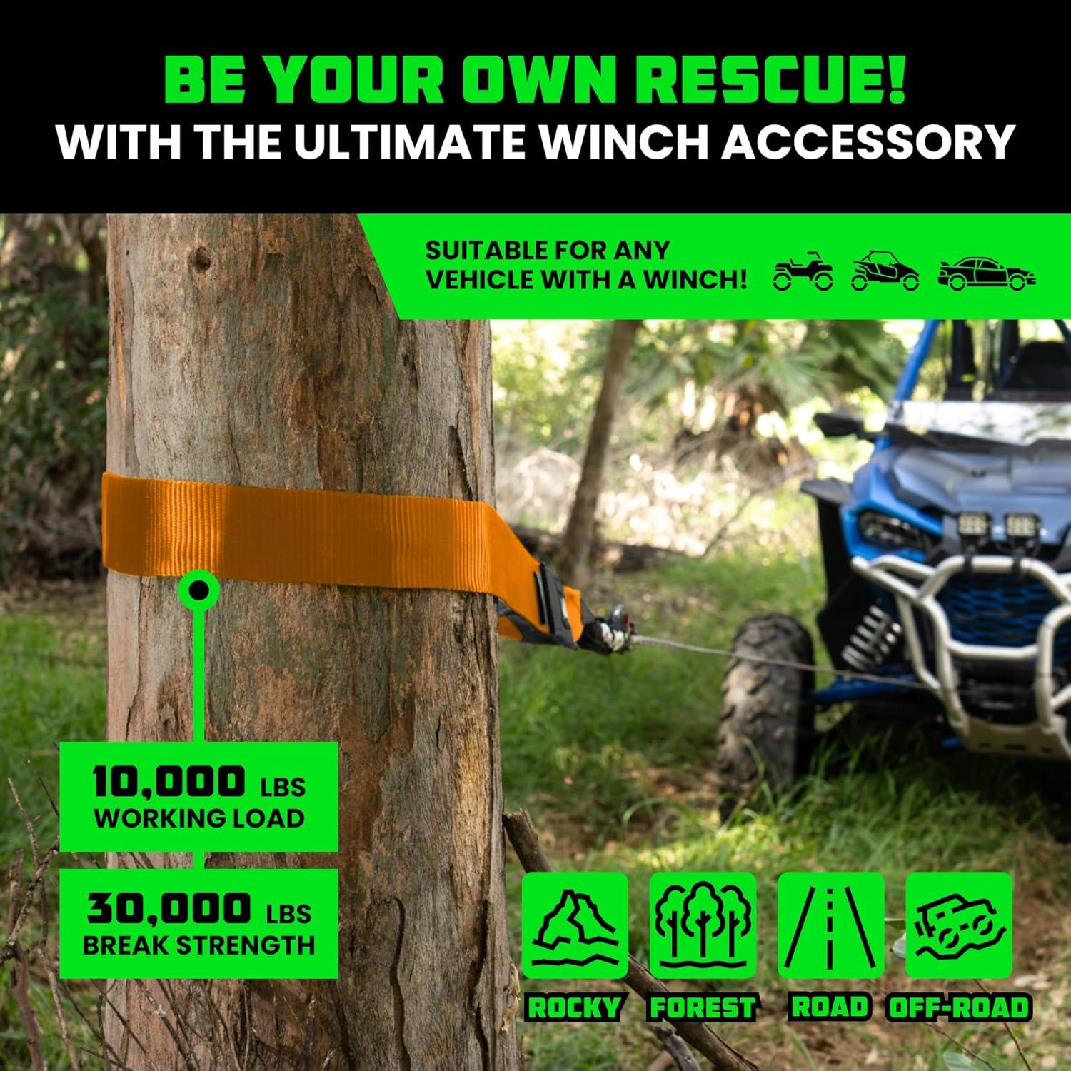 imageRhino USA Tree Saver Tow Strap 3quot x 8  31518lb Break Strength  Emergency Recovery Strap Winch Extension for Truck UTV ATV ampamp More  Heavy Duty Straps Compatible with Jeep Ford Toyota BlackOrange