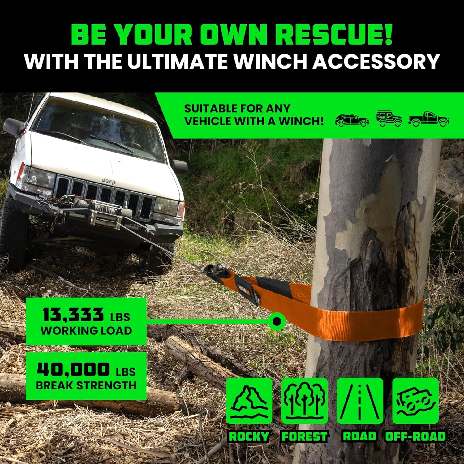 imageRhino USA Tree Saver Tow Strap 3quot x 8  31518lb Break Strength  Emergency Recovery Strap Winch Extension for Truck UTV ATV ampamp More  Heavy Duty Straps Compatible with Jeep Ford Toyota BlackOrange