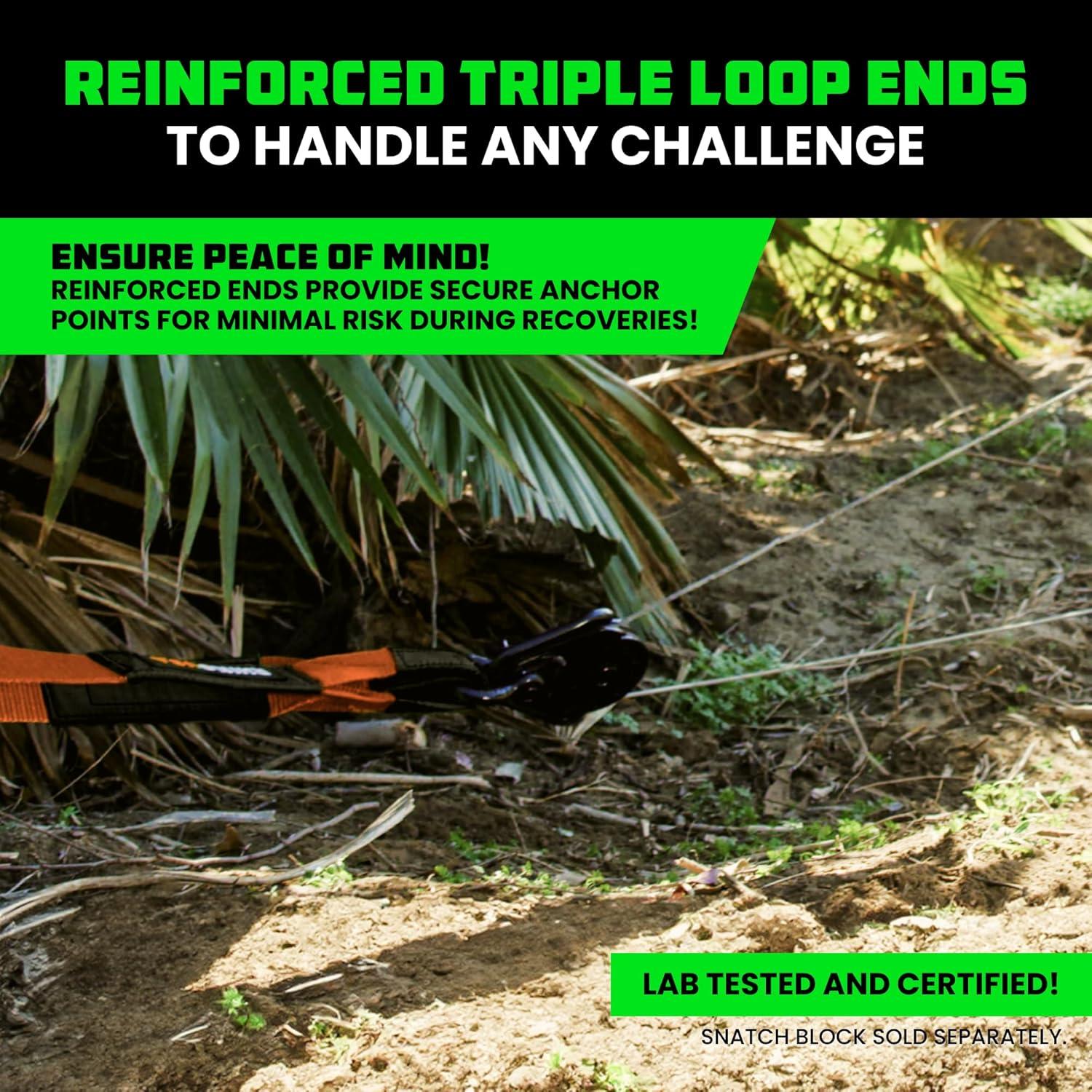 imageRhino USA Tree Saver Tow Strap 3quot x 8  31518lb Break Strength  Emergency Recovery Strap Winch Extension for Truck UTV ATV ampamp More  Heavy Duty Straps Compatible with Jeep Ford Toyota BlackOrange