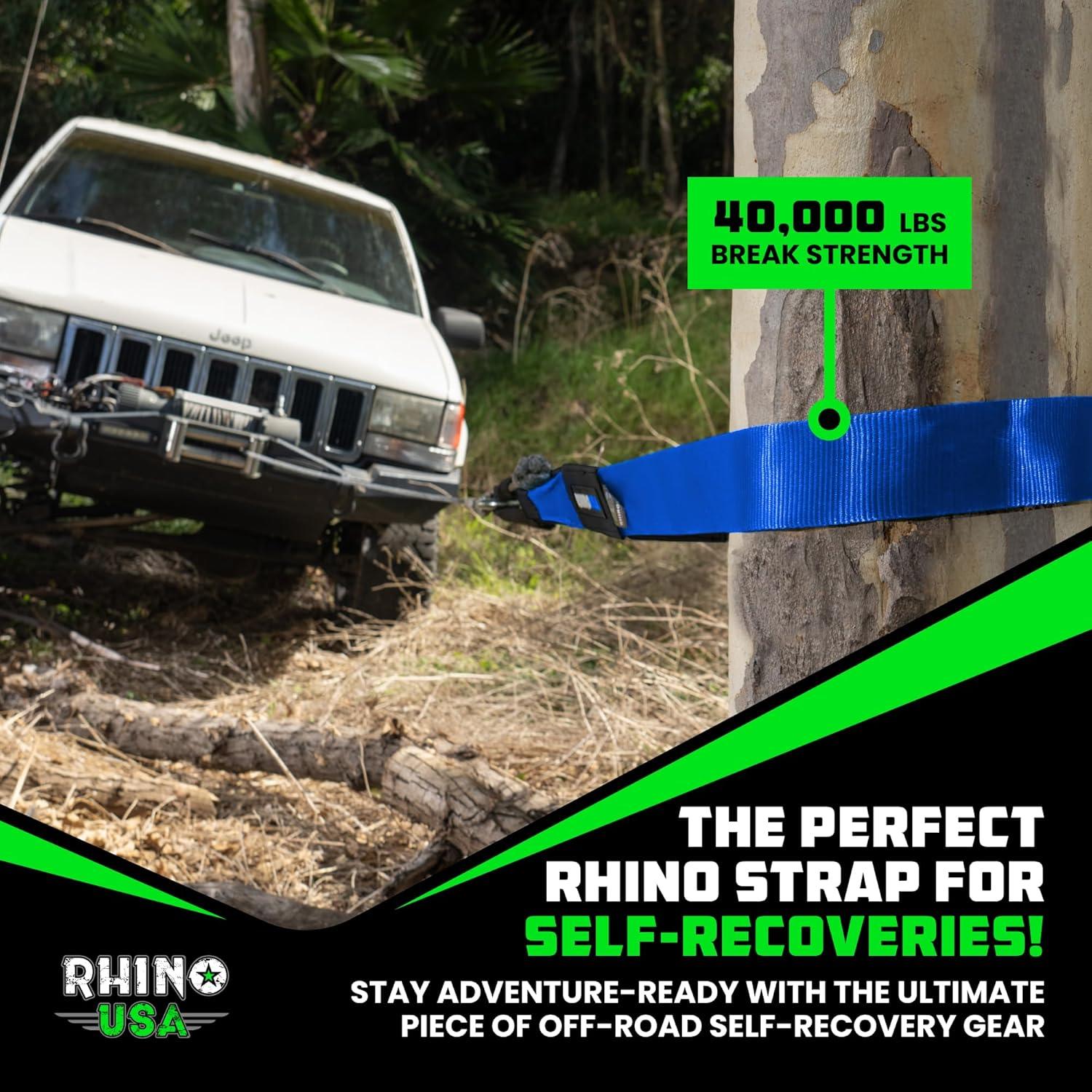 imageRhino USA Tree Saver Tow Strap 3quot x 8  31518lb Break Strength  Emergency Recovery Strap Winch Extension for Truck UTV ATV ampamp More  Heavy Duty Straps Compatible with Jeep Ford Toyota BlackBlue