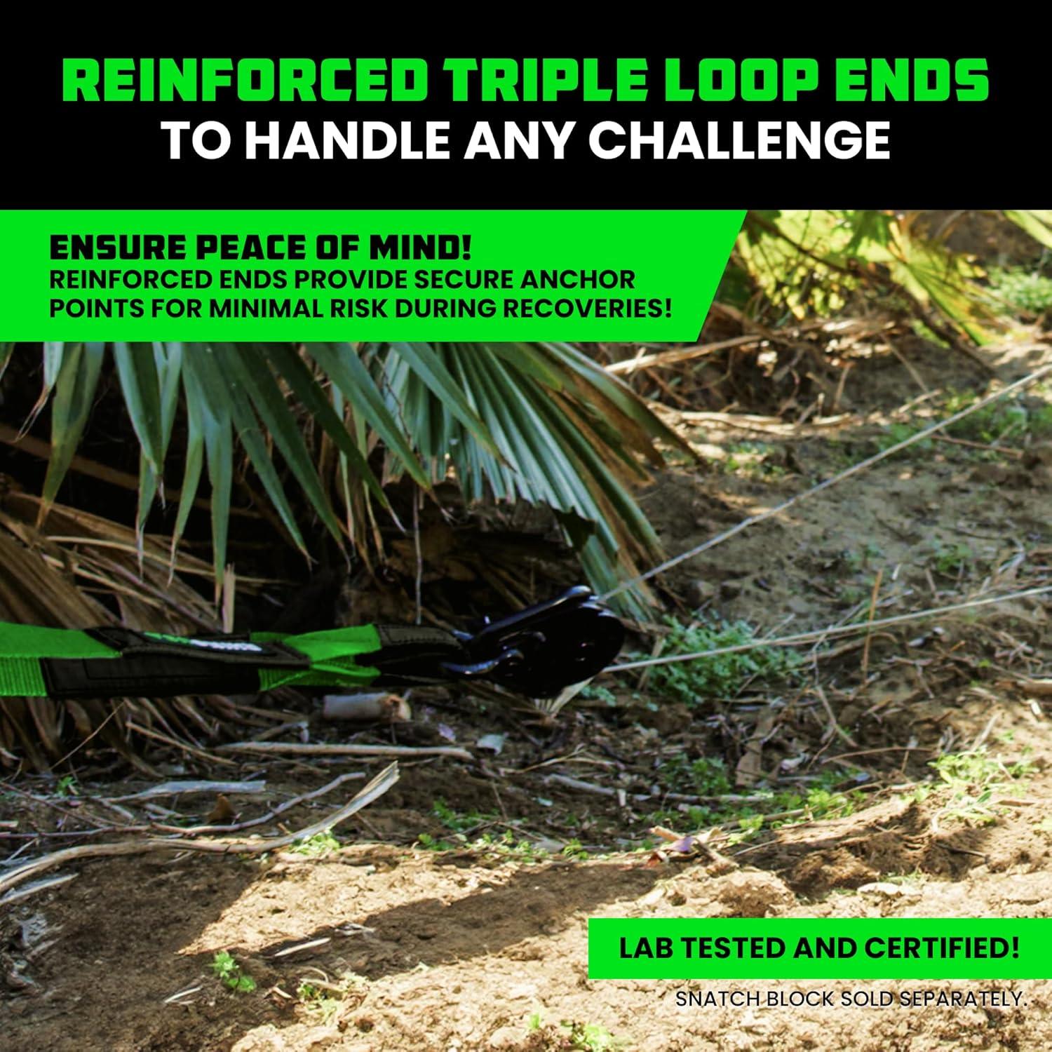 imageRhino USA Tree Saver Tow Strap 3quot x 8  31518lb Break Strength  Emergency Recovery Strap Winch Extension for Truck UTV ATV ampamp More  Heavy Duty Straps Compatible with Jeep Ford Toyota BlackGreen