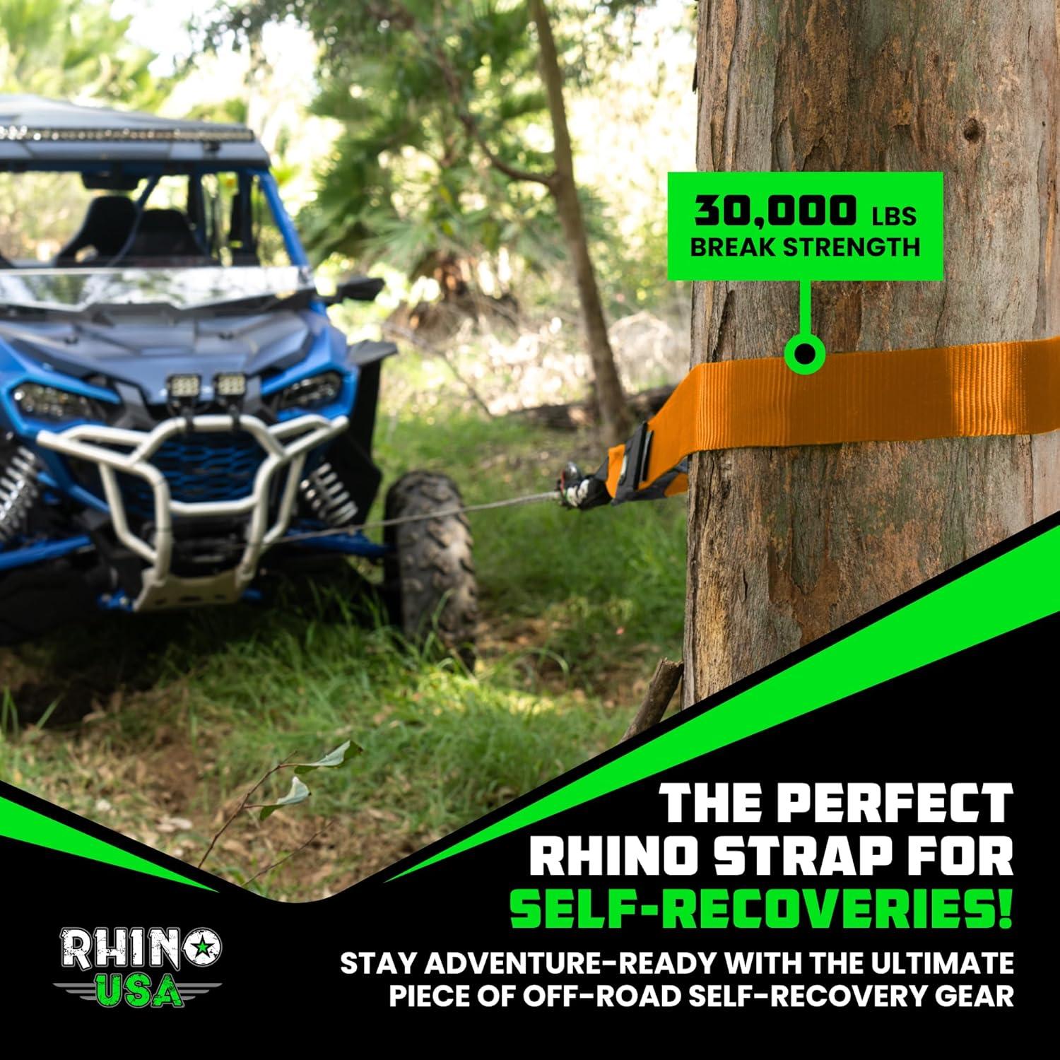 imageRhino USA Tree Saver Tow Strap 3quot x 8  31518lb Break Strength  Emergency Recovery Strap Winch Extension for Truck UTV ATV ampamp More  Heavy Duty Straps Compatible with Jeep Ford Toyota BlackOrange