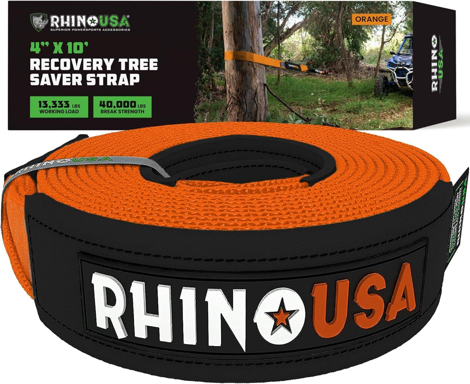 imageRhino USA Tree Saver Tow Strap 3quot x 8  31518lb Break Strength  Emergency Recovery Strap Winch Extension for Truck UTV ATV ampamp More  Heavy Duty Straps Compatible with Jeep Ford Toyota BlackOrange