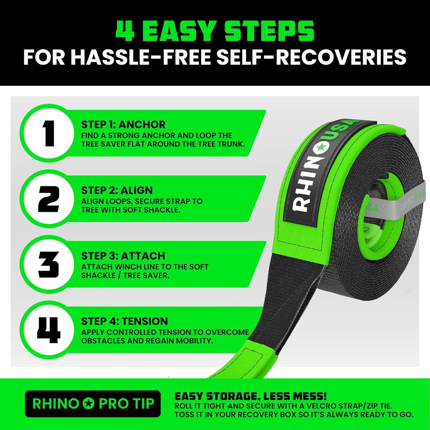 imageRhino USA Tree Saver Tow Strap 3quot x 8  31518lb Break Strength  Emergency Recovery Strap Winch Extension for Truck UTV ATV ampamp More  Heavy Duty Straps Compatible with Jeep Ford Toyota BlackBlack