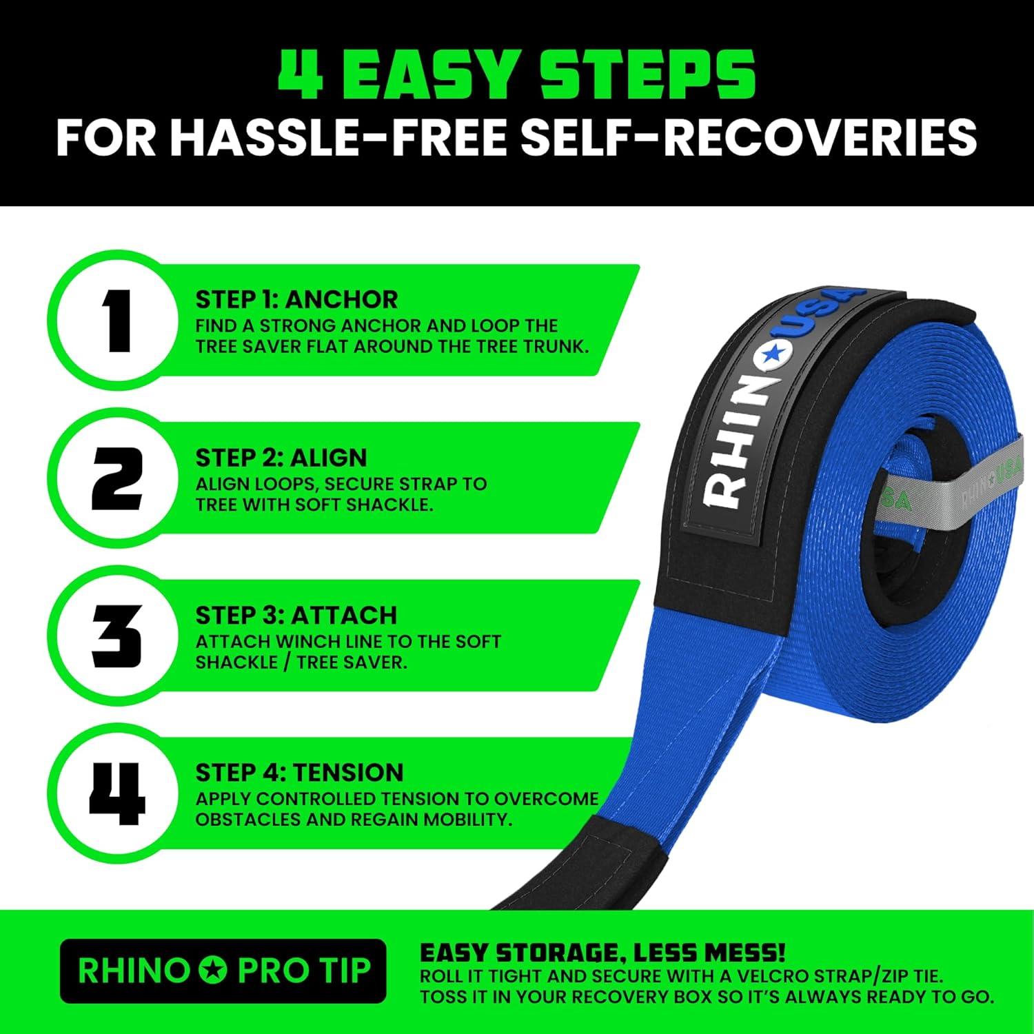 imageRhino USA Tree Saver Tow Strap 3quot x 8  31518lb Break Strength  Emergency Recovery Strap Winch Extension for Truck UTV ATV ampamp More  Heavy Duty Straps Compatible with Jeep Ford Toyota BlackBlue