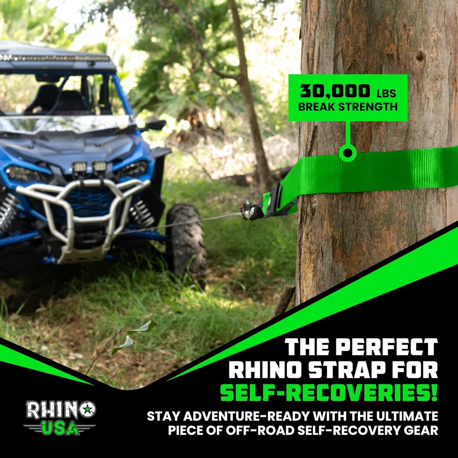 imageRhino USA Tree Saver Tow Strap 3quot x 8  31518lb Break Strength  Emergency Recovery Strap Winch Extension for Truck UTV ATV ampamp More  Heavy Duty Straps Compatible with Jeep Ford Toyota BlackGreen