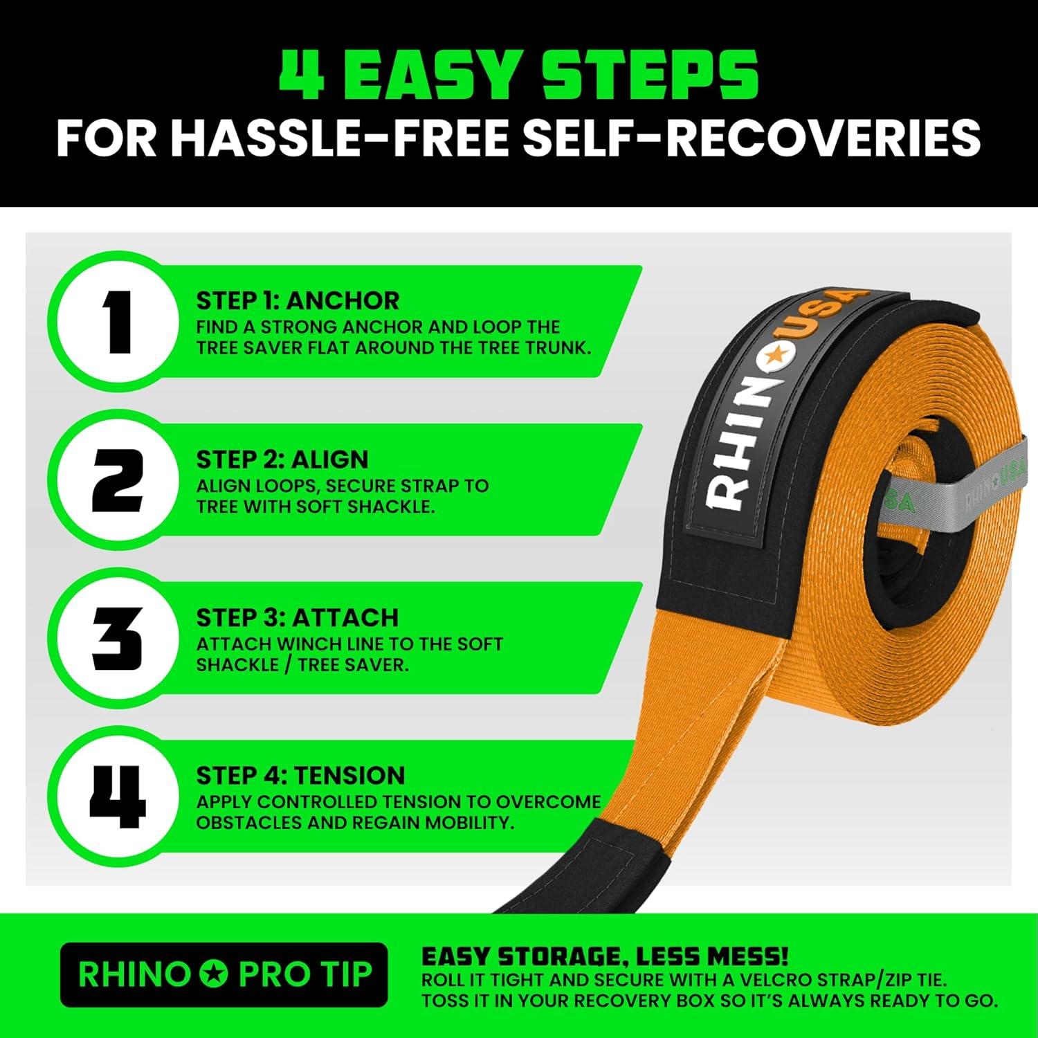 imageRhino USA Tree Saver Tow Strap 3quot x 8  31518lb Break Strength  Emergency Recovery Strap Winch Extension for Truck UTV ATV ampamp More  Heavy Duty Straps Compatible with Jeep Ford Toyota BlackOrange