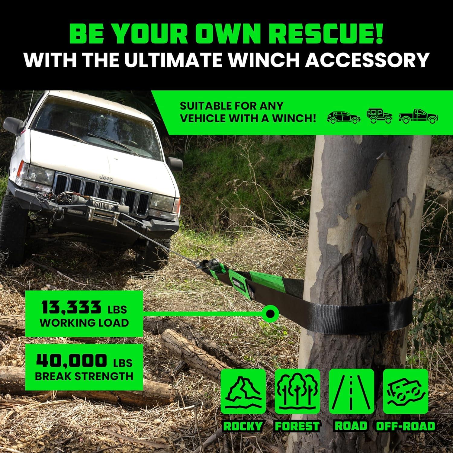 imageRhino USA Tree Saver Tow Strap 3quot x 8  31518lb Break Strength  Emergency Recovery Strap Winch Extension for Truck UTV ATV ampamp More  Heavy Duty Straps Compatible with Jeep Ford Toyota BlackBlack