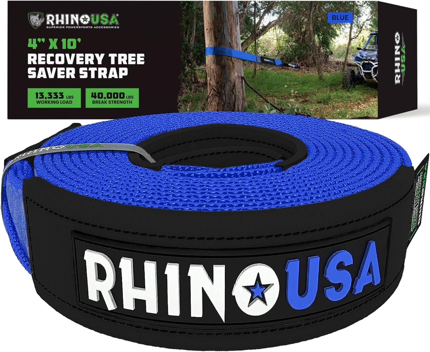 imageRhino USA Tree Saver Tow Strap 3quot x 8  31518lb Break Strength  Emergency Recovery Strap Winch Extension for Truck UTV ATV ampamp More  Heavy Duty Straps Compatible with Jeep Ford Toyota BlackBlue