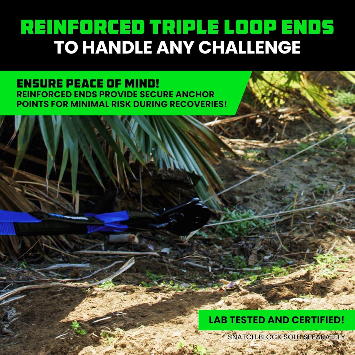 imageRhino USA Tree Saver Tow Strap 3quot x 8  31518lb Break Strength  Emergency Recovery Strap Winch Extension for Truck UTV ATV ampamp More  Heavy Duty Straps Compatible with Jeep Ford Toyota BlackBlue