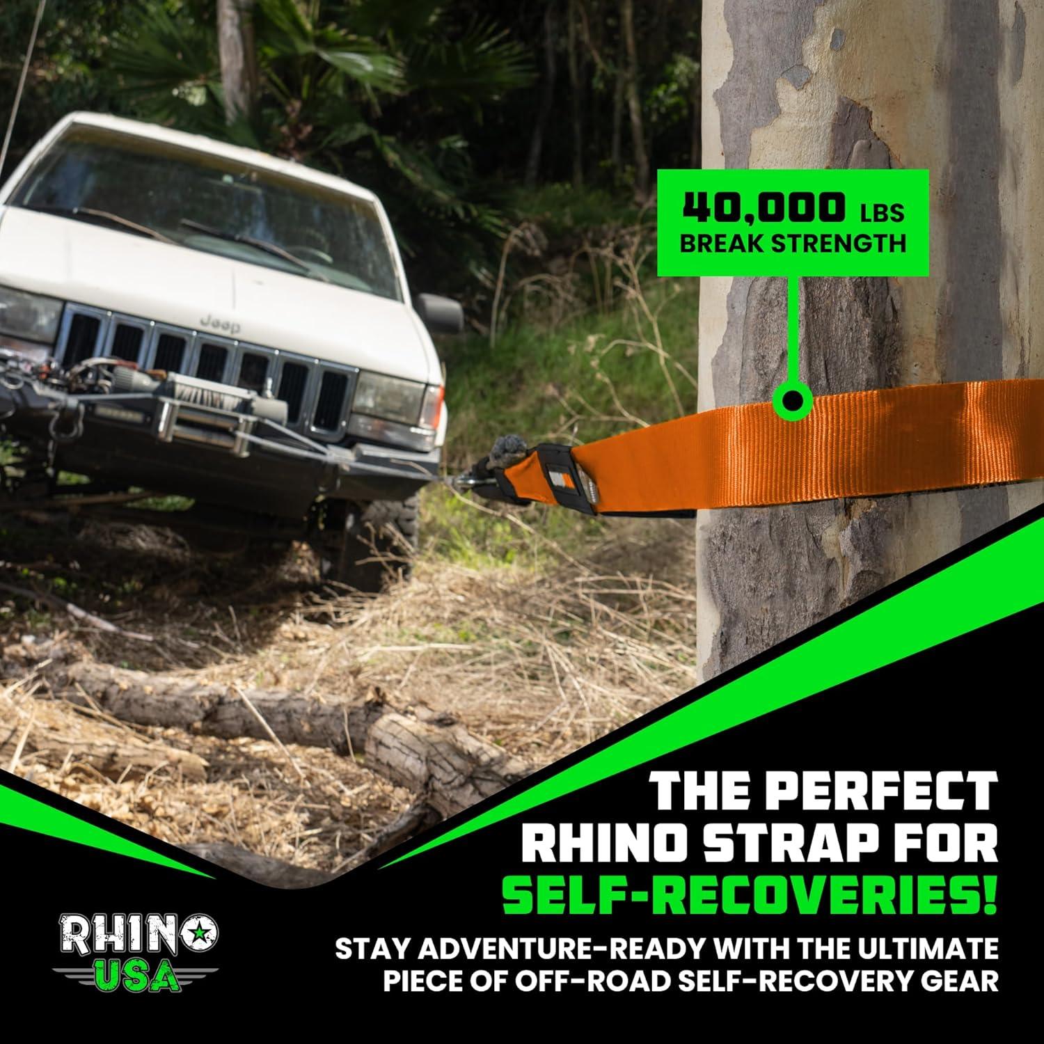 imageRhino USA Tree Saver Tow Strap 3quot x 8  31518lb Break Strength  Emergency Recovery Strap Winch Extension for Truck UTV ATV ampamp More  Heavy Duty Straps Compatible with Jeep Ford Toyota BlackOrange