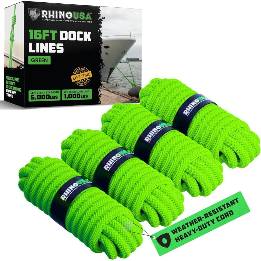 imageRhino USA 12quot x 16 Dock Lines  Heavy Duty Marine Grade Rope for Boats Kayaks Pontoons Fishing and More Ultimate Boating Accessory  BlackGreen