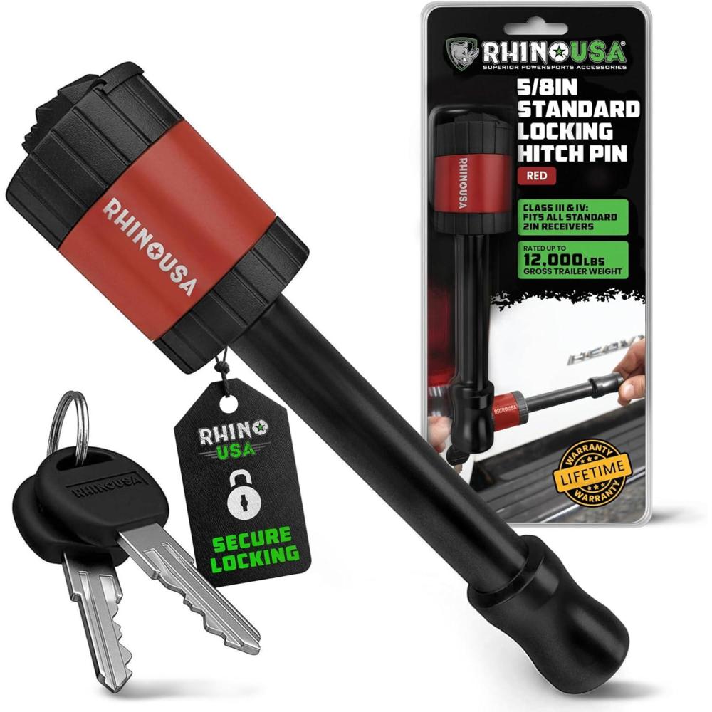 imageRhino USA 2 Trailer Hitch Pin  Patented Locking Receiver Pin for Class IIIIV Hitches  Weatherproof AntiTheft DebrisProtected  Tow Truck Ready  Blue 1PKRed