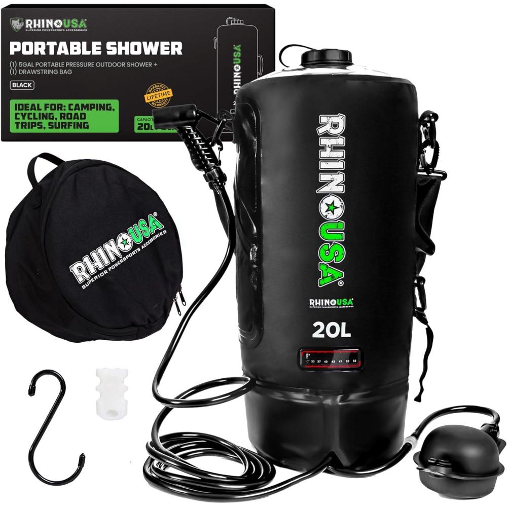 imageRhino USA 5 Gal  20L Portable Solar Camp Shower  Essential for Camping Festivals Overlanding Beach Trips Outdoor Shower and moreBlack