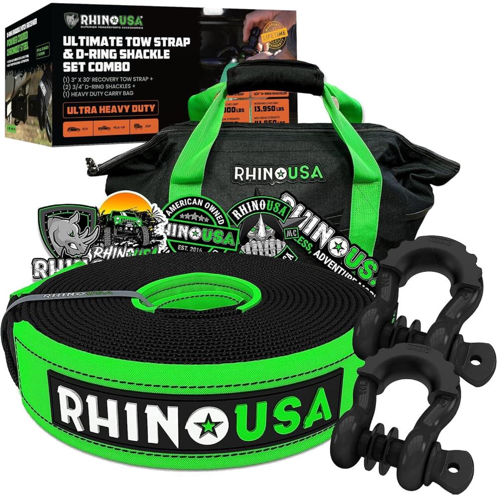 imageRhino USA HeavyDuty Recovery Gear Combos OffRoad Truck Vehicle Recovery Best Offroad Towing Accessories  Backed for Life 20 Strap  Shackles30 Strap  Shackles