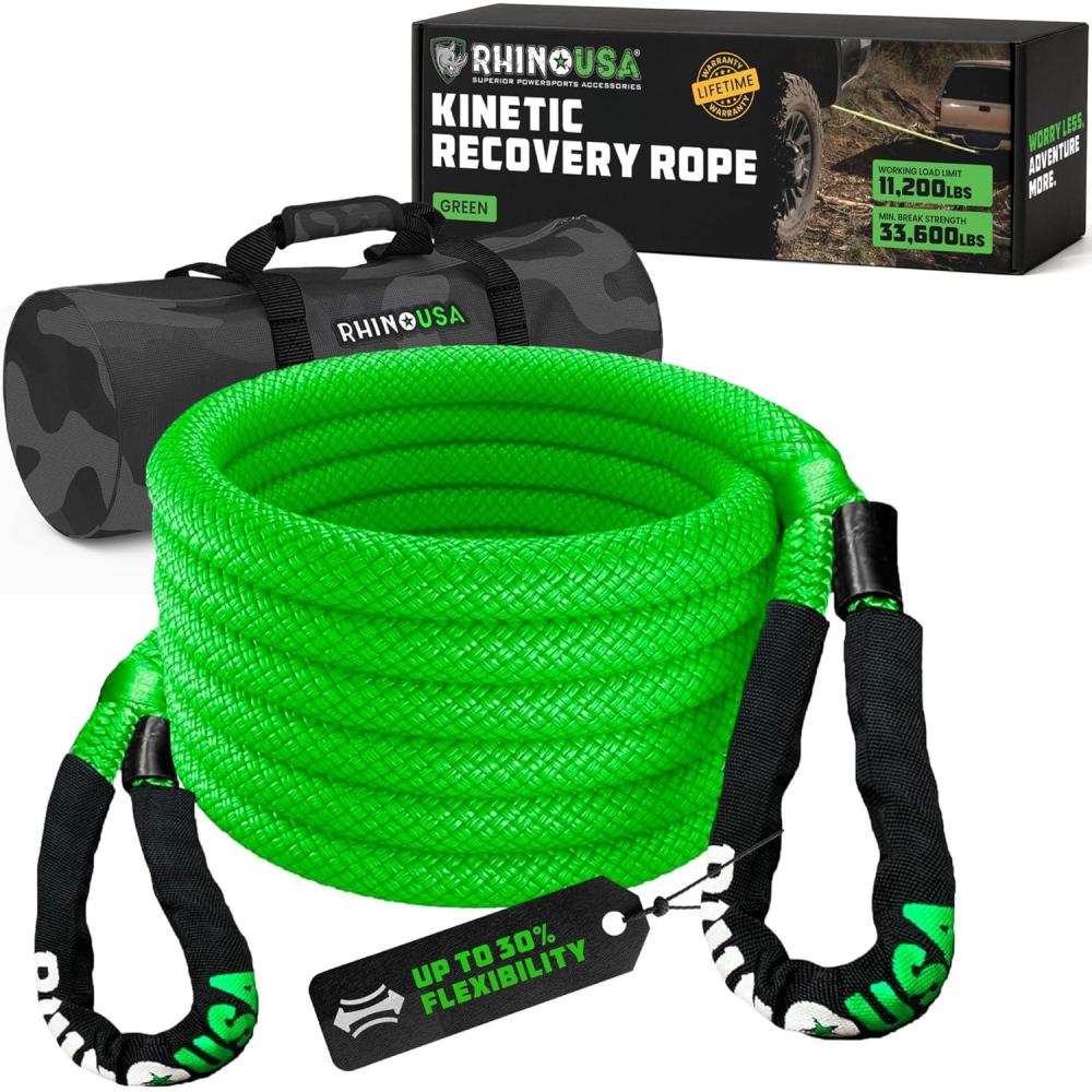 imageRhino USA Kinetic Recovery Tow Rope Heavy Duty Offroad Snatch Strap for UTV ATV Truck Car Tractor  Ultimate Elastic Straps Towing Gear  Backed for Life 1quot x 30 GreenGreen