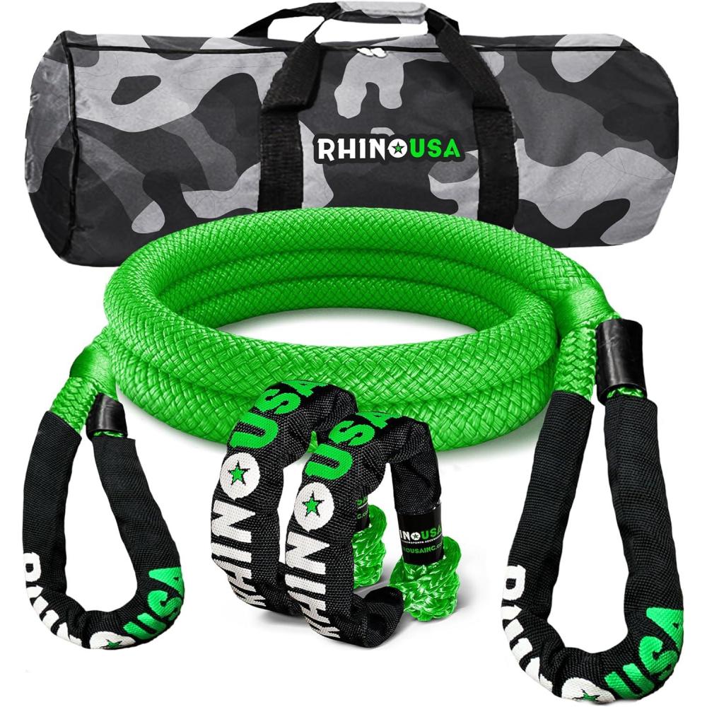 imageRhino USA Kinetic Rope Recovery Kit 78in x 30ft  Heavy Duty Offroad Snatch Strap  Includes 2 Soft Shackle for UTV ATV Truck Car Jeep TractorGreen  Kit
