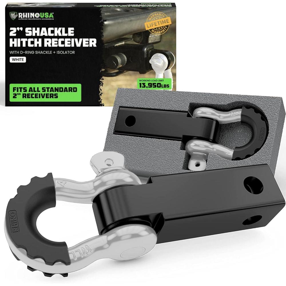 imageRhino USA Shackle Hitch Receiver Fits 2quot Receivers Best Towing Accessories for Trucks Jeep Toyota ampamp More  Connect Your Rhino Tow Strap for Vehicle Recovery Mounts to 2quot Receiver Hitches GrayWhite