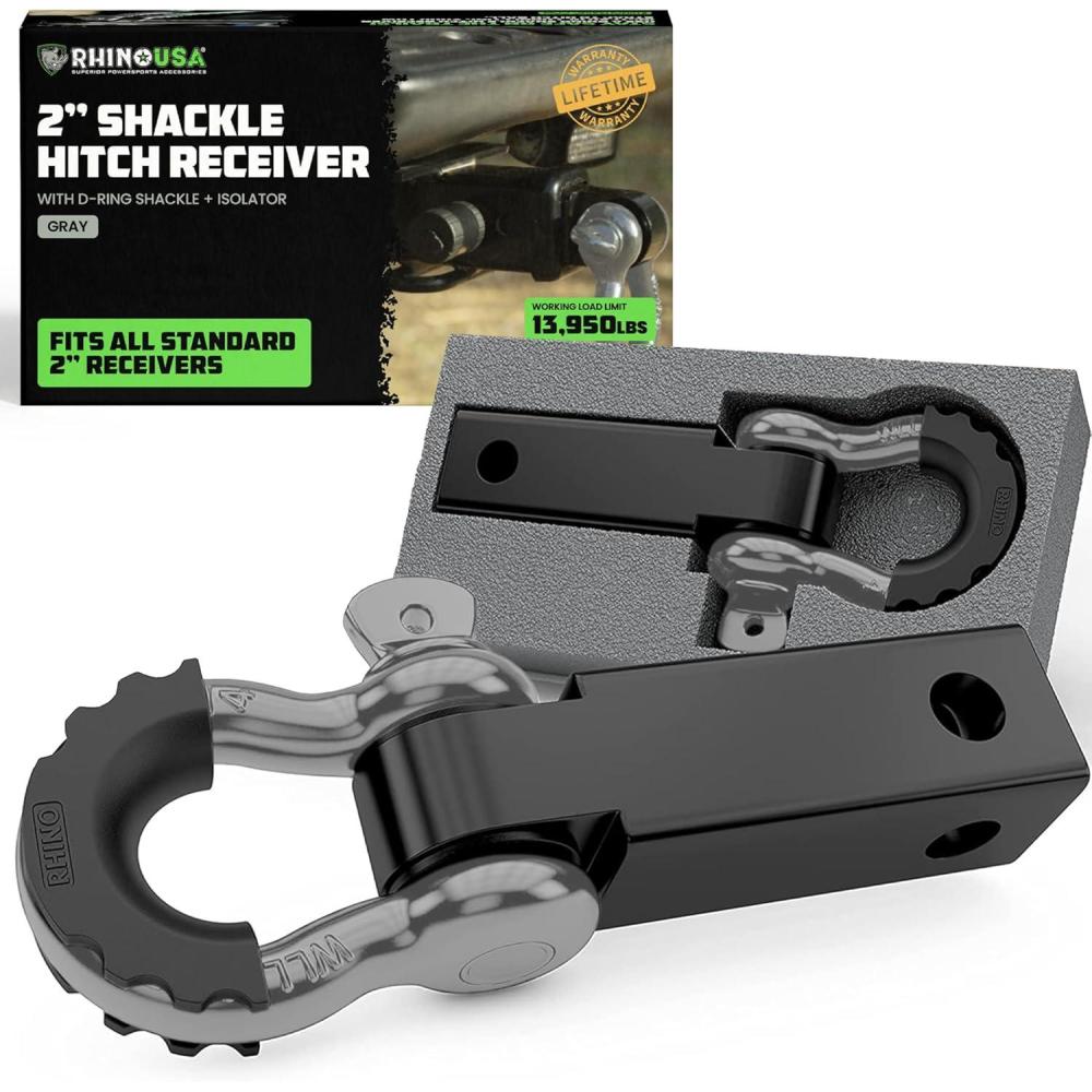 imageRhino USA Shackle Hitch Receiver Fits 2quot Receivers Best Towing Accessories for Trucks Jeep Toyota ampamp More  Connect Your Rhino Tow Strap for Vehicle Recovery Mounts to 2quot Receiver Hitches GrayGray
