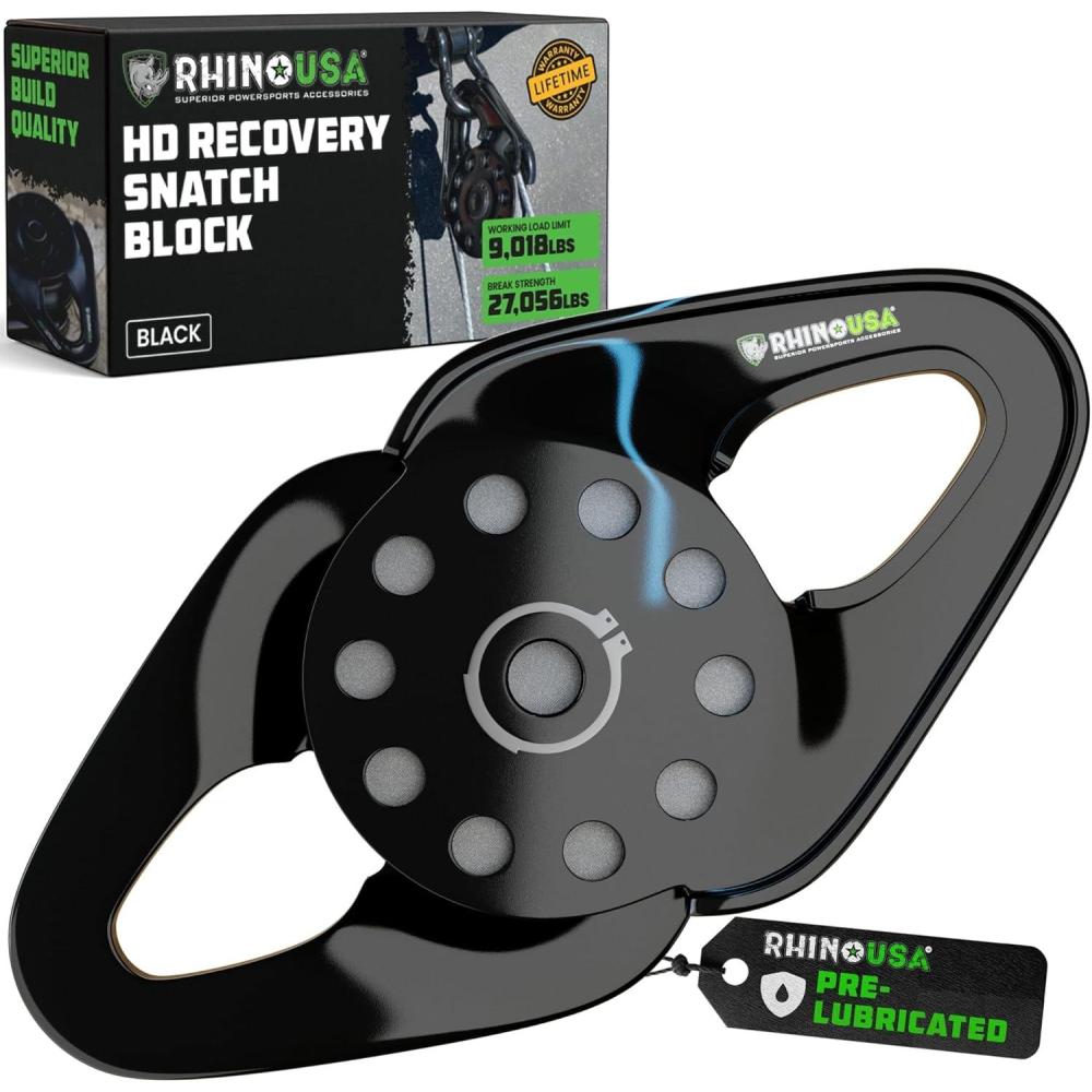imageRhino USA Snatch Block for Winch Recovery  Heavy Duty 135 Ton Break Strength  Compact Offroad Accessory for Jeep Truck UTV ATV  Use with Tree Saver Tow Strap Snatch BlockSnatch Block