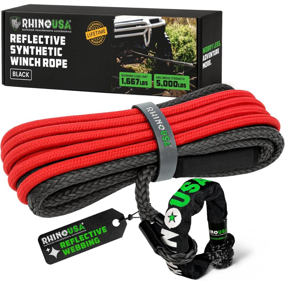 imageRhino USA Synthetic Winch Line 14quot x 50 for ATVUTV  Winch Rope for use with Polaris RZR Can Am  Ultimate UTV AccesoriesBlack