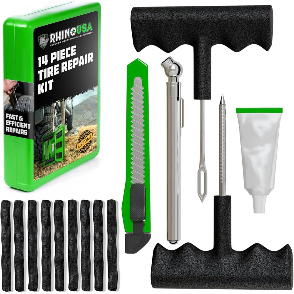 imageRhino USA Tire Repair Kit 86Piece Professional Heavy Duty Tire Plug Kit to Fix Punctures ampamp Patch Flats with Ease  Ultimate Tubeless Tire Repair Tools for Car Motorcycle ATV UTV RV and Trailer14 Piece Set