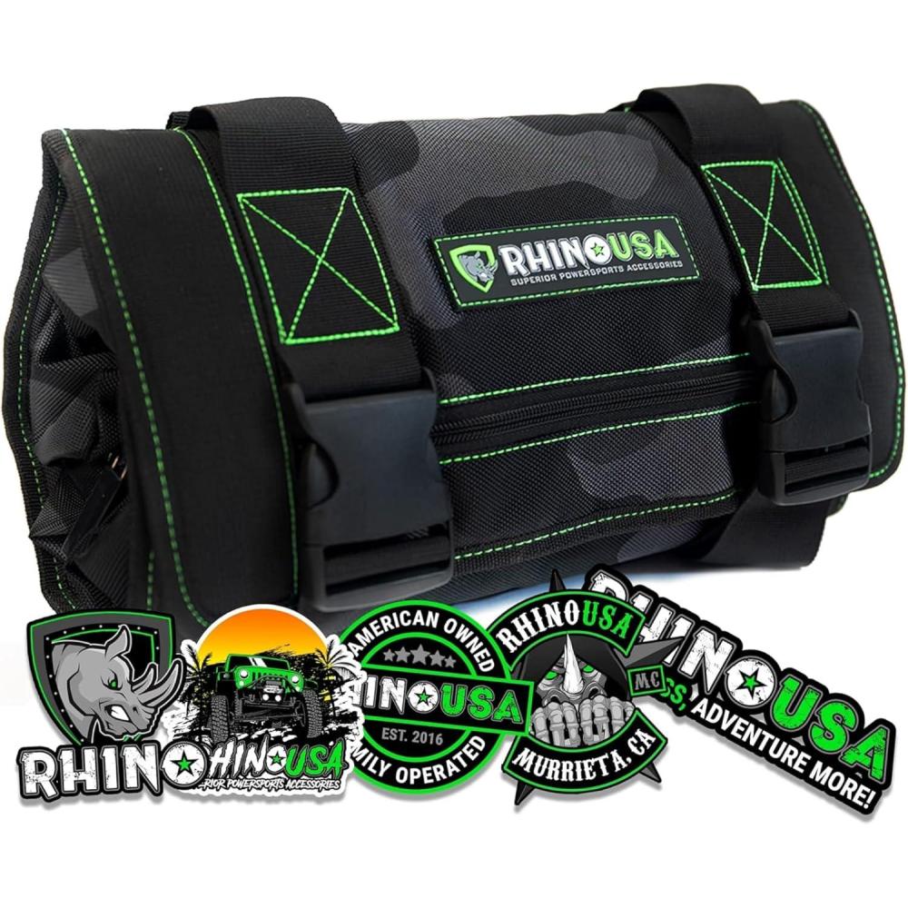 imageRhino USA Tool Bag Roll  Heavy Duty Canvas Organizer Pouch for Tools  Ultimate Travel Tool Storage Kit for UTV Car Truck 4x4 Offroad  Upgraded with Labeled ampamp Removable Pouches  Secured for LifeCamo