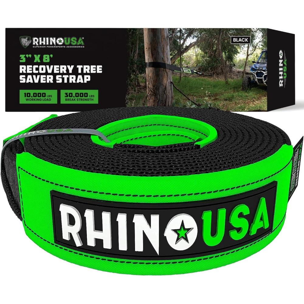 imageRhino USA Tree Saver Tow Strap 3quot x 8  31518lb Break Strength  Emergency Recovery Strap Winch Extension for Truck UTV ATV ampamp More  Heavy Duty Straps Compatible with Jeep Ford Toyota BlackBlack