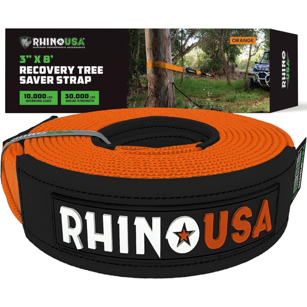 imageRhino USA Tree Saver Tow Strap 3quot x 8  31518lb Break Strength  Emergency Recovery Strap Winch Extension for Truck UTV ATV ampamp More  Heavy Duty Straps Compatible with Jeep Ford Toyota BlackOrange