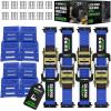 imageRhino USA Wheel Chock Tie Down Kit 4500lb Break Strength 2 Heavy Duty Trailer Tire Ratchet Straps 4 Wheel Chocks  E Track System for ATV UTV Lawn Mower Four Wheeler  GreenBlue