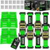 imageRhino USA Wheel Chock Tie Down Kit 4500lb Break Strength 2 Heavy Duty Trailer Tire Ratchet Straps 4 Wheel Chocks  E Track System for ATV UTV Lawn Mower Four Wheeler  GreenGreen